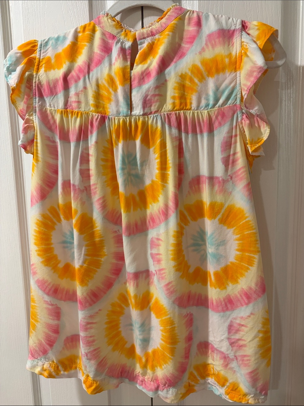 Crown & Ivy Pastel Tie Dye Smocked Blouse | Flutter Sleeve Boho Top - Picture 2 of 3